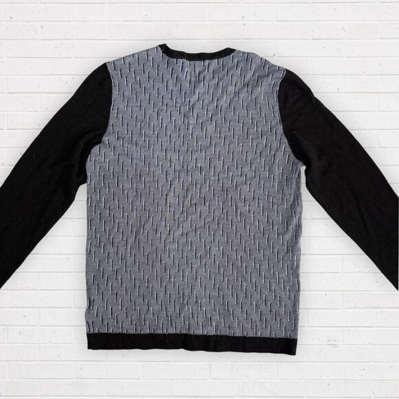 CALVIN KLEIN Men's Black White Geometric Italian Merino Wool Yarn Sweater M - Picture 7 of 7